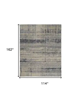 9' X 13' Gray Blue and Ivory Wool Abstract Hand Knotted Area Rug