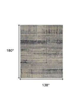 12' X 15' Gray Blue and Ivory Wool Abstract Hand Knotted Area Rug