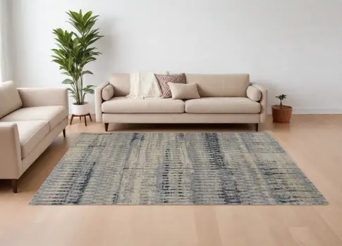 12' X 15' Gray Blue and Ivory Wool Abstract Hand Knotted Area Rug
