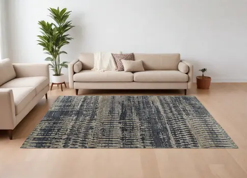 8' X 10' Blue Gray and Tan Wool Abstract Hand Knotted Area Rug