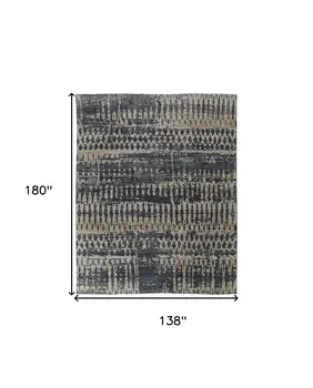 12' X 15' Blue Gray and Tan Wool Abstract Hand Knotted Area Rug