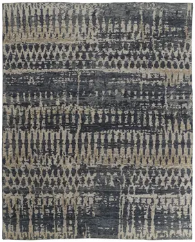 12' X 15' Blue Gray and Tan Wool Abstract Hand Knotted Area Rug
