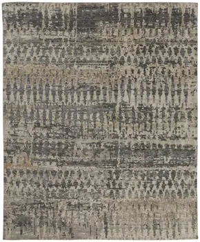 6' X 9' Gray Taupe and Ivory Wool Abstract Hand Knotted Area Rug