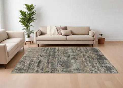 6' X 9' Gray Taupe and Ivory Wool Abstract Hand Knotted Area Rug