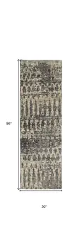 8' Gray Taupe and Ivory Wool Abstract Hand Knotted Runner Rug