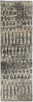 8' Gray Taupe and Ivory Wool Abstract Hand Knotted Runner Rug