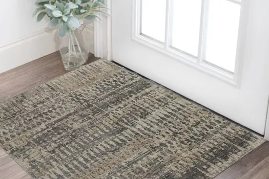 2' X 3' Gray Taupe and Ivory Wool Abstract Hand Knotted Area Rug