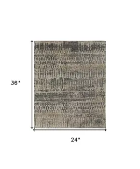 2' X 3' Gray Taupe and Ivory Wool Abstract Hand Knotted Area Rug