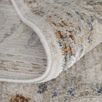 5' X 8' Gray Blue and Red Ikat Power Loom Worn Faded Area Rug With Fringe