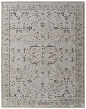 7' X 10' Gray Blue and Red Ikat Power Loom Worn Faded Area Rug With Fringe