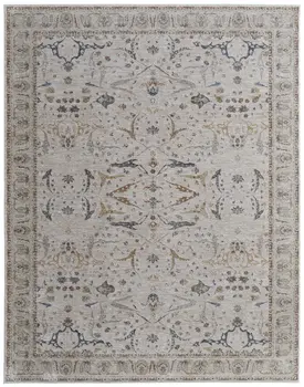 8' X 10' Gray Blue and Red Ikat Power Loom Worn Faded Area Rug With Fringe