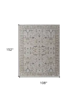 9' X 13' Gray Blue and Red Ikat Power Loom Worn Faded Area Rug With Fringe