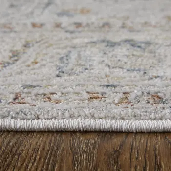 8' X 10' Gray Blue and Red Ikat Power Loom Worn Faded Area Rug With Fringe