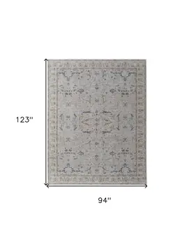 8' X 10' Gray Blue and Red Ikat Power Loom Worn Faded Area Rug With Fringe