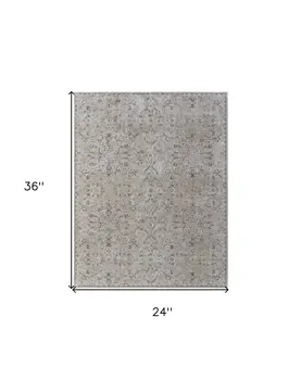 2' X 3' Ivory Taupe and Blue Abstract Power Loom Worn Faded Area Rug With Fringe