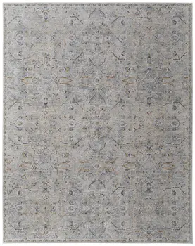 8' X 10' Ivory Tan and Blue Abstract Power Loom Worn Faded Area Rug With Fringe