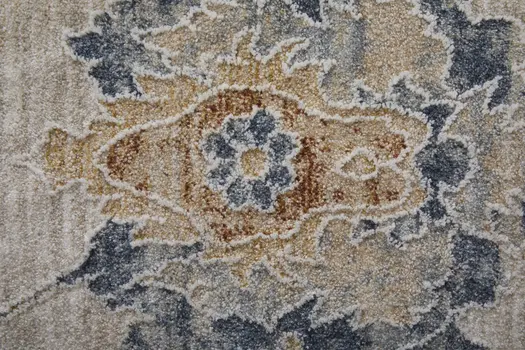 8' X 10' Ivory Taupe and Blue Floral Power Loom Worn Faded Area Rug With Fringe