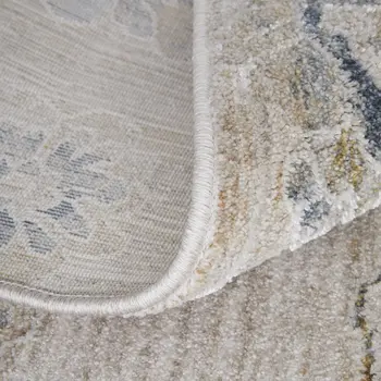 8' X 10' Ivory Taupe and Blue Floral Power Loom Worn Faded Area Rug With Fringe