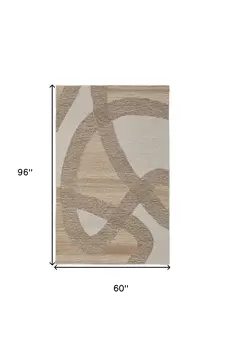 5' X 8' Brown Tan and Ivory Wool Abstract Hand Tufted Area Rug