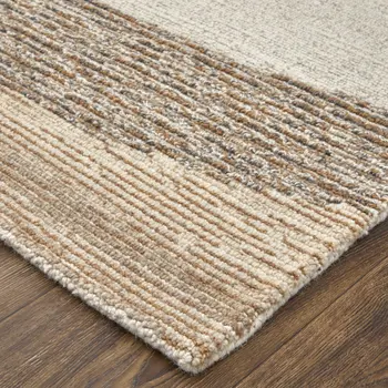 2' X 3' Brown Tan and Ivory Wool Abstract Hand Tufted Area Rug