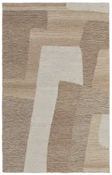 5' X 8' Brown Tan and Ivory Wool Abstract Hand Tufted Area Rug