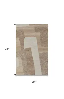 2' X 3' Brown Tan and Ivory Wool Abstract Hand Tufted Area Rug