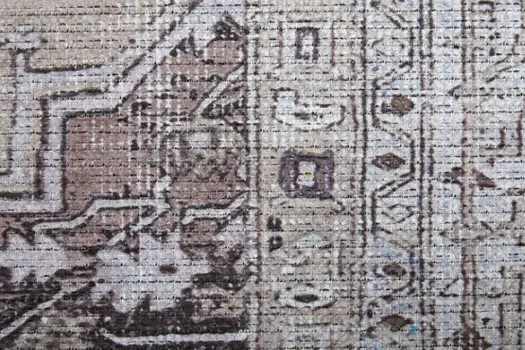 5' X 8' Gray Tan and Ivory Oriental Power Loom Worn Faded Washable Area Rug