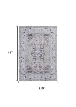 9' X 12' Gray Tan and Ivory Oriental Power Loom Worn Faded Washable Area Rug