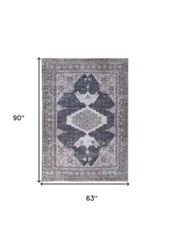 5' X 8' Gray Taupe and Ivory Oriental Power Loom Washable Area Rug