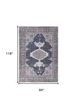 8' X 10' Gray Taupe and Ivory Oriental Power Loom Washable Area Rug