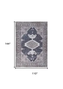9' X 12' Gray Taupe and Ivory Oriental Power Loom Washable Area Rug