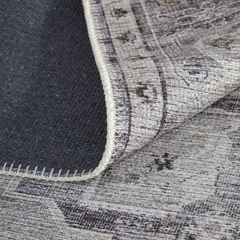 5' X 8' Gray and Ivory Oriental Power Loom Worn Faded Washable Area Rug