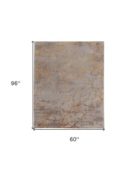 5' X 8' Brown Gold and Gray Abstract Power Loom Area Rug