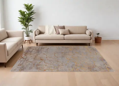 12' X 15' Brown Gold and Gray Abstract Power Loom Area Rug