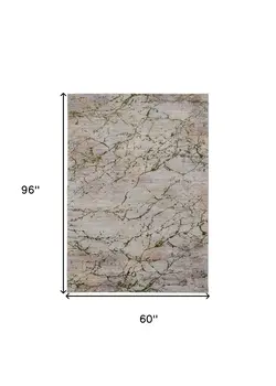 5' X 8' Taupe Green and Tan Abstract Power Loom Area Rug