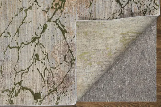 7' X 10' Taupe Green and Tan Abstract Power Loom Area Rug