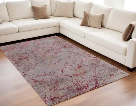 5' X 8' Pink Taupe and Gray Abstract Power Loom Area Rug