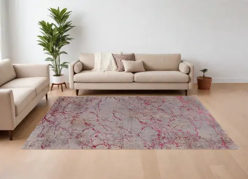 8' X 10' Pink Taupe and Gray Abstract Power Loom Area Rug