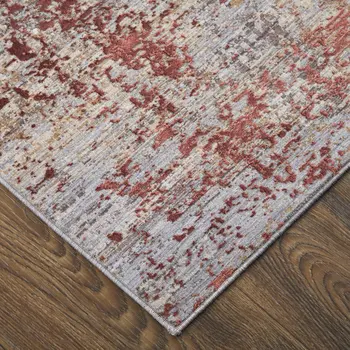 7' X 10' Red and Gray Abstract Power Loom Area Rug
