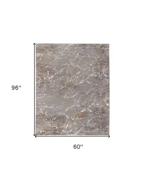 5' X 8' Ivory Brown and Taupe Abstract Power Loom Area Rug