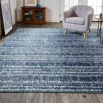 10' X 13' Blue and Ivory Power Loom Area Rug