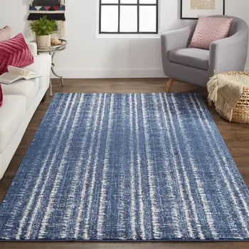 4' X 6' Blue Black and Ivory Power Loom Area Rug
