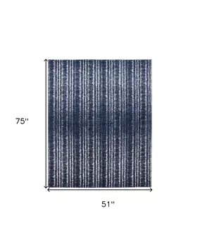 4' X 6' Blue Black and Ivory Power Loom Area Rug