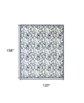 10' X 13' Blue and Ivory Abstract Power Loom Area Rug