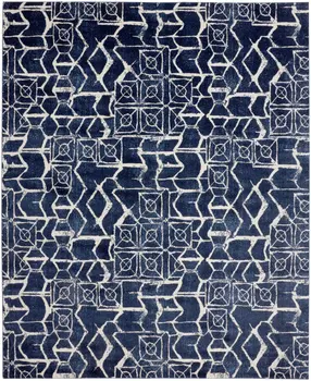 10' X 13' Blue and Ivory Geometric Power Loom Area Rug