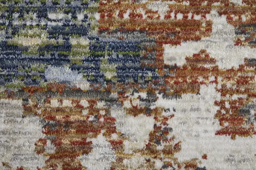 5' X 8' Red Blue and Ivory Abstract Power Loom Area Rug