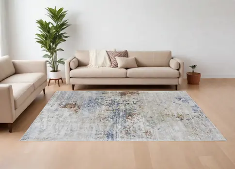 8' X 10' Red Blue and Ivory Abstract Power Loom Area Rug