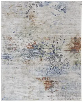9' X 13' Red Blue and Ivory Abstract Power Loom Area Rug