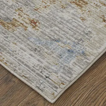 2' X 3' Red Blue and Ivory Abstract Power Loom Area Rug