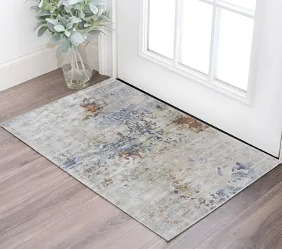 2' X 3' Red Blue and Ivory Abstract Power Loom Area Rug